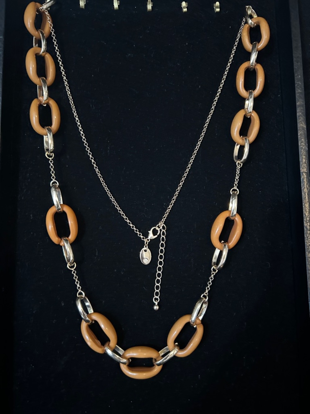 Bundle 3-$20 New Brown Resin Link Necklace with Silver Chain - Women Jewelry